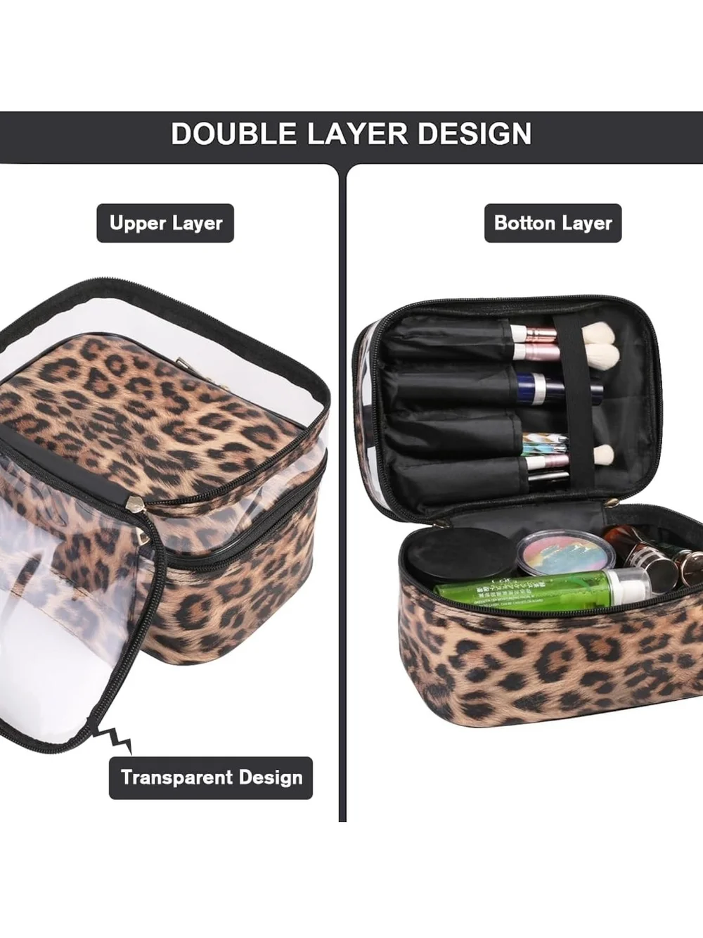 Leopard Print Cosmetic Travel Bag Set - 3 Piece